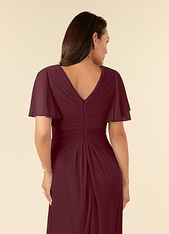 Azazie Emmeline Mother of the Bride Dresses Cabernet A-Line V-Neck Pleated Mesh Dress image6