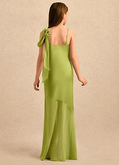 Azazie Kai Girls Formal Flower Girl Dresses Lemongrass Sheath Pleated Stretch Satin Dress image2