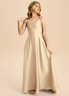 Azazie Bug Junior Linia A Pofałdowany Satyna elastyczna Długość podłogi Młodsza druhna Sukienka image4