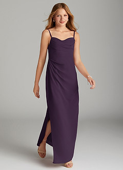 Azazie Mai Junior Plum Sheath Pleated Chiffon Dress image4