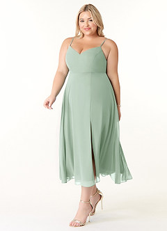 Azazie Clarissa Bridesmaid Dresses Agave A-Line V-Neck Chiffon Dress image9