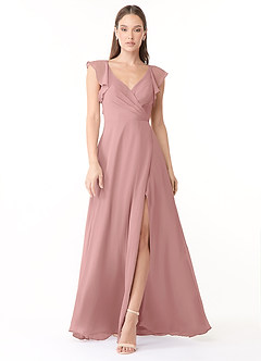 Azazie Yoko Brautjungfernkleider A-Linie Gestreift Chiffon Kleid Altrosa image1