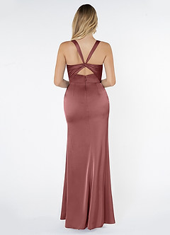 Azazie Mero Vestidos de damas de honor Vestido Amatista de Satén Elástico de Corte Sirena con Plisado image3