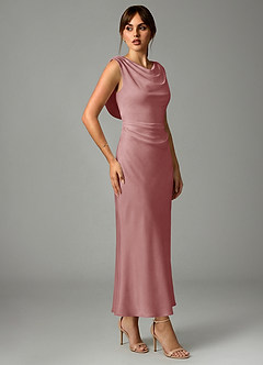 Azazie Kieryn 신부 들러리 드레스 인어 주름진 스트레치 새틴 발목 길이 드레스 image4