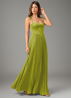Azazie Avenelle Bridesmaid Dresses Lemongrass A-Line Corset Stretch Satin Dress image5
