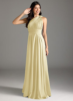 Azazie Charlize Bridesmaid Dresses Lemon Sorbet A-Line One Shoulder Stretch Satin Dress image1
