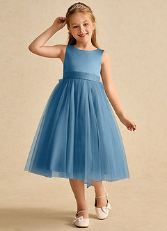 Azazie Winnie Blumenmädchenkleider Ballkleid Schleifen Tüll Kleid Stahlblau image4