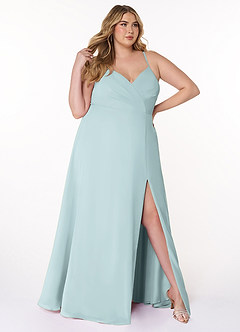 Azazie Everleigh Abiti da Damigella Abito A-Line in Chiffon con Scollo a Cuore a Pieghe Nebbia image10