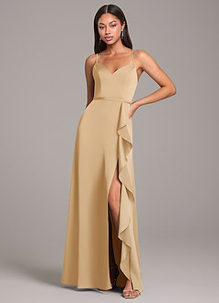 Azazie Naeem Bridesmaid Dresses Gold A-Line Stretch Satin Dress image1