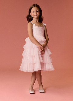 Barbie ♥ Azazie Flower Girl Dresses Blushing Pink A-Line Spaghetti Strap Tulle Dress image4