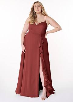 Azazie Naeem Bridesmaid Dresses Terracotta A-Line V-Neck Ruffle Chiffon Dress image7