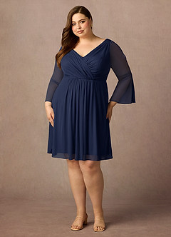 Azazie Teraso 신부의 어머니 드레스 A라인 망사 무릎 길이 드레스 image1