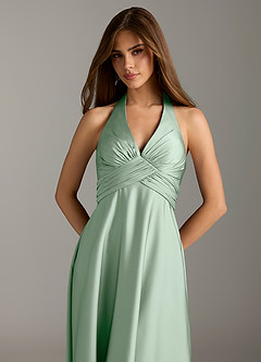 Azazie Tessie Brautjungfernkleider A-Linie Plissee Stretch-Satin Kleid Agave image6