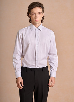 front Aiden Deep Purple Black 100% Cotton Non-Iron Striped Dress Shirt