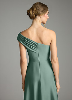 Azazie Melanie 신부 들러리 드레스 A라인 오프 더 숄더 스트레치 새틴 바닥 길이 드레스 image2