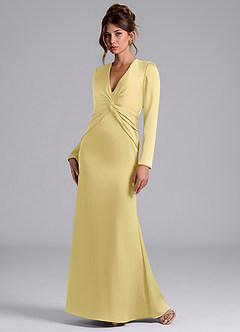 Azazie Valerie Bridesmaid Dresses Lemon Sorbet Mermaid Long Sleeve Stretch Satin Dress image3