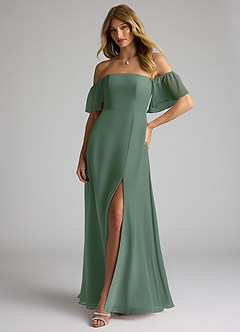 Azazie Sue Bridesmaid Dresses Eucalyptus A-Line Off the Shoulder Chiffon Convertible Dress image4