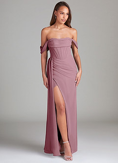 Azazie Amyra Bridesmaid Dresses Vintage Mauve Sheath Off the Shoulder Chiffon Convertible Dress image3