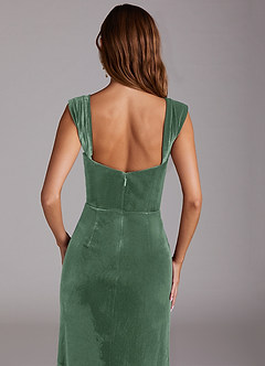 Azazie Junia Bridesmaid Dresses Eucalyptus Sheath Off the Shoulder Velvet Convertible Dress image2