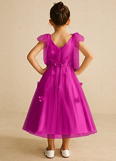Azazie Minia Flower Girl Dresses Fuchsia A-Line Bow Matte Satin Dress image6