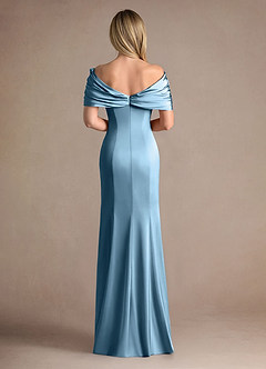 Azazie Auberdeen Final Sale Steel Blue Mermaid Pleated Stretch Satin Dress image3