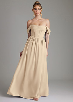 Azazie Caterina Bridesmaid Dresses Champagne A-Line Corset Chiffon Dress image1