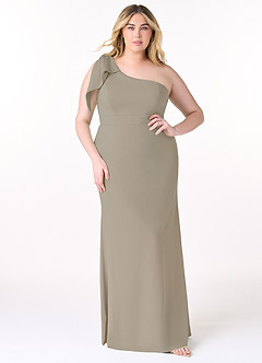 Azazie Rinna Abiti da Damigella Abito Sirena in Crepe Elasticizzato Monospalla Taupe image5