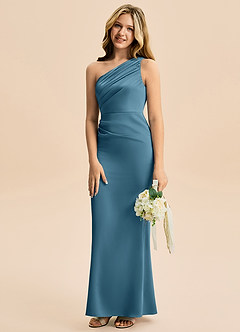 Azazie Akilah Junior Etui Plissee Stretch-Satin Kleid Bermudablau image5