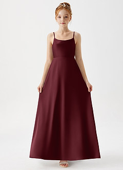 Azazie Shale Junior Abito A-Line in Raso Elasticizzato Cabernet image5