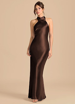 Azazie Velli Robes de demoiselle d'honneur Robe Fourreau en Satiné métallisé Col Haut Ganache image4