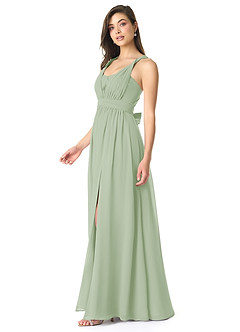Azazie Olani Bridesmaid Dresses Dusty Sage A-Line Off the Shoulder Chiffon Convertible Dress image4