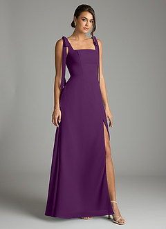 Azazie Debra Bridesmaid Dresses Grape A-Line with Pockets Chiffon Convertible Dress image1