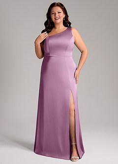 Azazie Phaedra Bridesmaid Dresses Wisteria A-Line One Shoulder Stretch Satin Dress image1