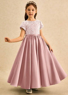 Azazie Cashew Blumenmädchenkleider Ballkleid mit ärmel Matte Satin Kleid Roségold image4