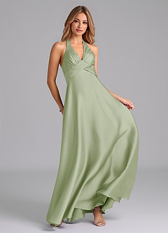 Azazie Tessie Bridesmaid Dresses Dusty Sage A-Line Pleated Stretch Satin Dress image4
