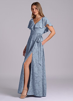 Azazie Lainey 신부 들러리 드레스 A라인 포켓이 있는 플로럴 번아웃 바닥 길이 드레스 image6