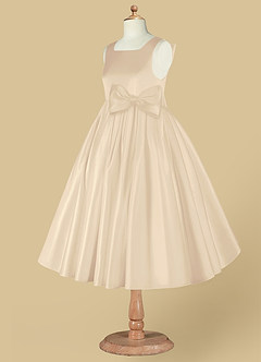 Azazie Bo Peep Robe Demoiselle D'honneur Fillette Robe Trapèze en Mat Satiné Arc Champagne image9