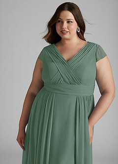 Azazie Organa Robes de demoiselle d'honneur Robe Trapèze en Mousseline de soie Plissée Eucalyptus image11