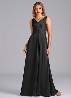 Azazie Karina Brautjungfernkleider A-Linie Plissee Stretch-Satin Kleid Schwarz image4