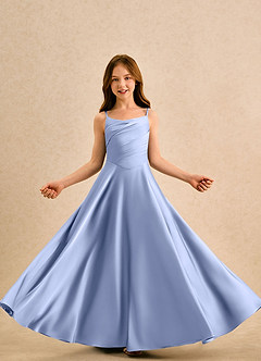 Azazie Coconut Girls Formal Schlussverkauf A-Linie Plissee Stretch-Satin Kleid Eis image5
