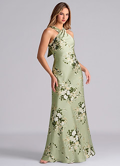 Azazie Doretta Bridesmaid Dresses Floral Vines Mermaid Pleated Stretch Satin Dress image5