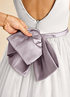 Azazie Seline Flower Girl Dresses Ivory Dusk A-Line Bow Tulle Dress image3