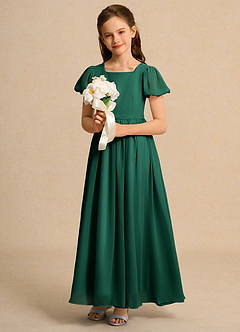 Azazie Lilia Junior Formal Blumenmädchenkleider A-Linie mit ärmel Chiffon Kleid Smaragd image4
