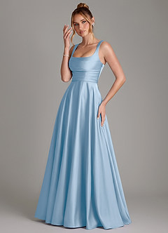Azazie Azaria Bridesmaid Dresses Powder Blue A-Line Corset Stretch Satin Dress image3
