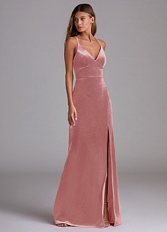 Azazie Becca Bridesmaid Dresses Dusty Rose Sheath Velvet Dress image3