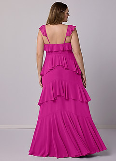 Barbie ♥ Azazie Robes de demoiselle d'honneur Robe Trapèze en Mousseline de soie Encolure en Forme de Cœur Fuchsia image7
