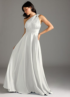 Azazie Charlize Abiti da Damigella Abito A-Line in Raso Elasticizzato Monospalla Bianco image5