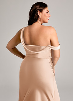 Azazie Madelyn Jurken voor bruidsmeisjes Converteerbaar Jurk van Stretch Satijn met Zeemeermin One-Shoulder Engelse Roos image14