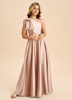 Azazie Penguin Junior Abito A-Line in Raso Elasticizzato Fiocco Oro Rosa image4