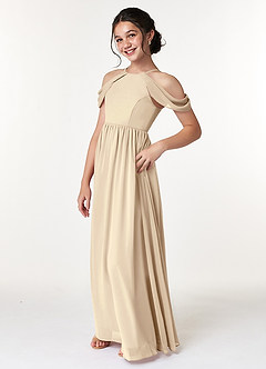 Azazie Seneca Junior A-Linie Schulterfrei Chiffon Kleid Champagner image4